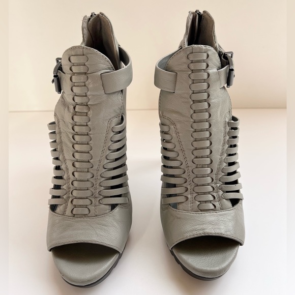 BCBGeneration Kaius Gray Leather Peep Toe Booties - Picture 2 of 10